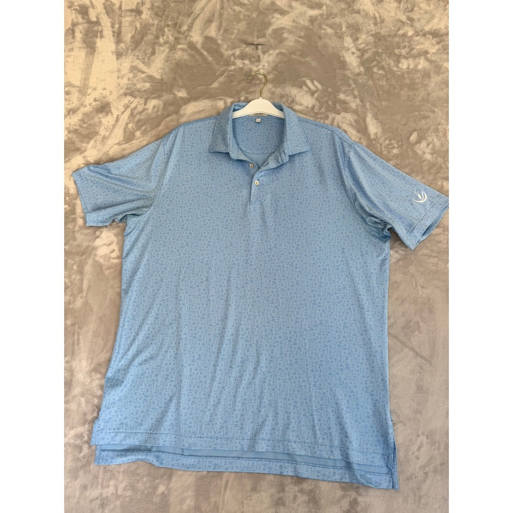 Peter Millar Men's Large Blue Summer Comfort‎ Polo Shirt All Over Print Golf